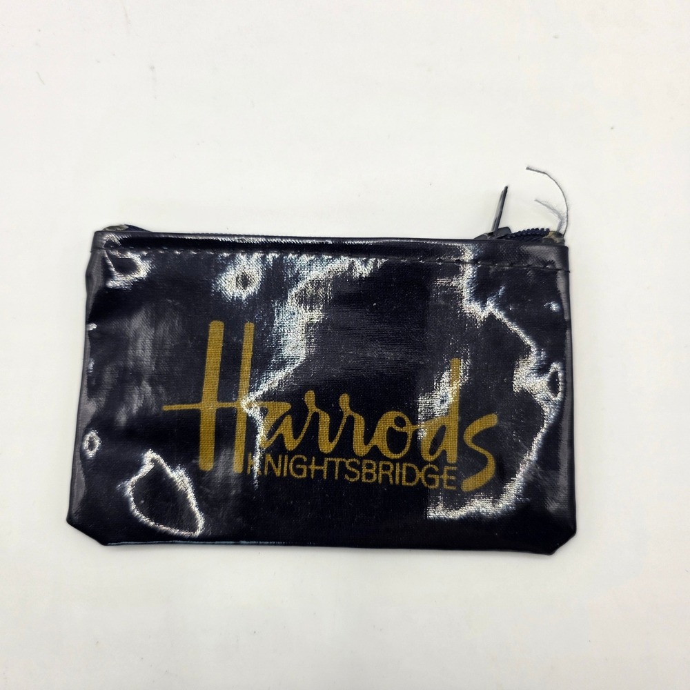Harrods Knightsbridge Black PVC Small Zipper Pouch Coin Purse Metallic Logo